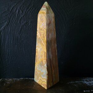Vintage Natural Onyx Obelisk Paperweight Office Decor 12", Dark Academia